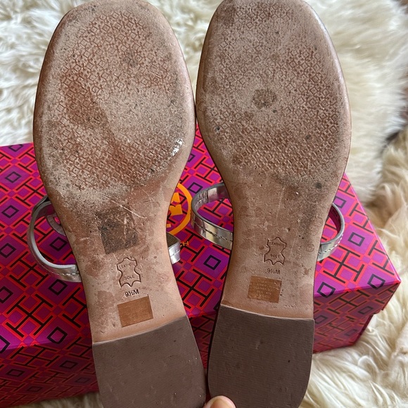 Tory Burch leather mini Millers Mirror Metallic sandals shoes dust bag size 9.5 - Picture 12 of 14